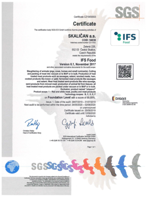 IFS - Skaličan výroba vepřového masa, uzenin
